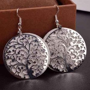 Sparkly Tree Of Life Hollow Silver Tone Earrings